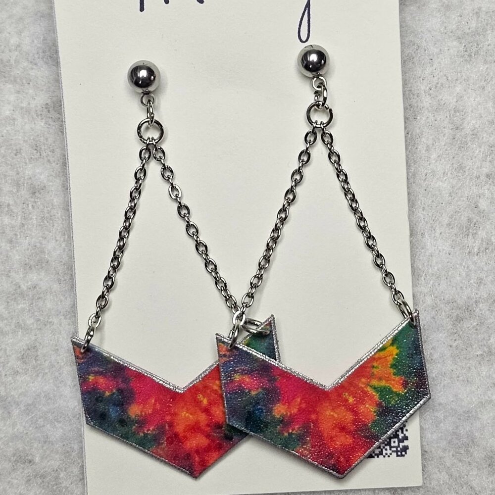 Colorful chevron earrings on chains Hndmade